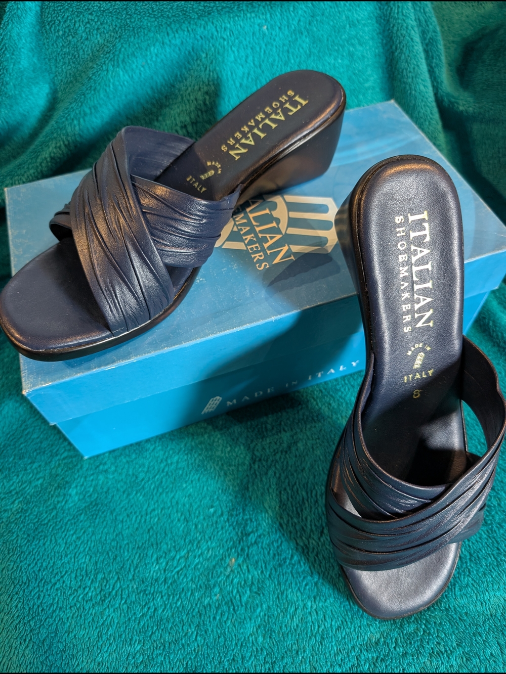 Italian Shoemakers Navy Leather Crossover Slide Mules